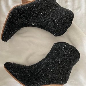 Women’s black rhinestone booties